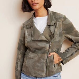 Anthropologie Camo Suede Moto Jacket